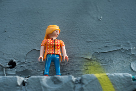Mulhouse - France - 12 October 2019 - Closeup of PLaymobil character in outdoor on urban backgroundのeditorial素材