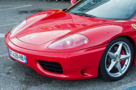 Mulhouse - France - 13 October 2019 - Front view of red Ferrari 360 Modena parked in the streetのeditorial素材