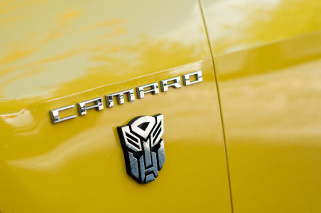 Mulhouse - France - 13 October 2019 - Closeup of logo on yellow Camaro SS parked in the streetのeditorial素材
