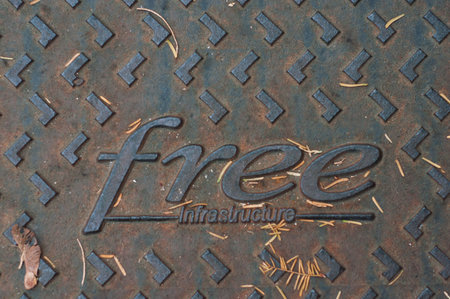 Mulhouse - France - 23 November 2019 - Closeup of Free signage on metallic plate on the floor in the streetのeditorial素材