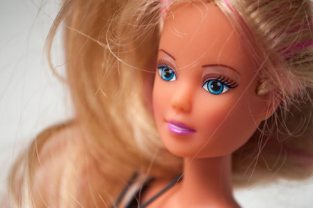 Mulhouse - france - 28 November 2019 - Closeup of blond barbie dool portrait on white backgroundのeditorial素材