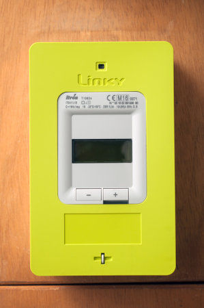 Mulhouse - France - 27 November 2019 - Closeup of New smart electric meter Linky from ERDF...