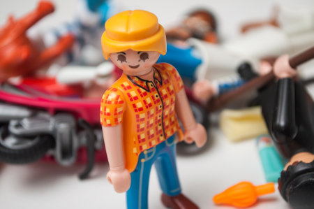 Mulhouse - France - 9 December 2019 - Closeup of playmobil figurines on white backgroundのeditorial素材