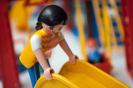 Mulhouse - France - 21 December 2019 - Closeup of Playmobil figurines at playground for children on white backgroundのeditorial素材