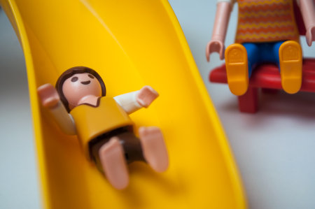 Mulhouse - France - 21 December 2019 - Closeup of Playmobil figurines at playground for children on white backgroundのeditorial素材