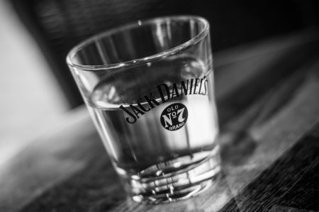 Mulhouse - france - 25 December 2019 - Closeup of Jack Daniel's logo on glass of water on restaurant terrace in outdoorのeditorial素材