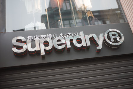 Strasbourg - France - 1 January 2020 -  Closeup of Superdry logo on fashion store front in the...