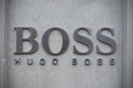 Strasbourg - France - 1 January 2020 -  Closeup of Hugo Boss Sign in store facade