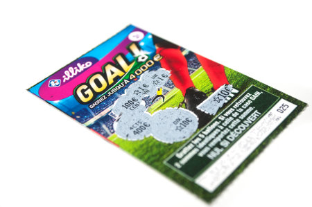 Mulhouse - France - 2 January 2010 - Closeup of french Scratching game ticket on white backgroundのeditorial素材