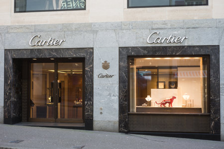 Basel - Switzerland - 7 February 2020 - view of Cartier luxury jewelry store front in the streetのeditorial素材