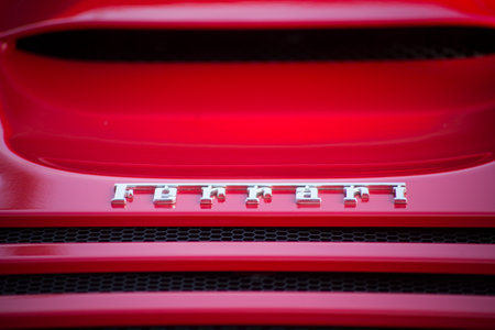 Mulhouse - France - 8 March 2020 - Closeup of rear view of red ferrari F430 parked in the streetのeditorial素材