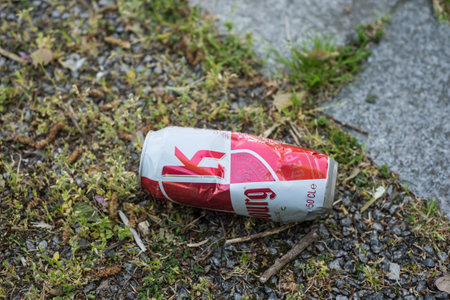 Mulhouse - France - 24 April 2020 - Closeup of Metallic can of beer by Kronenbourg compagny...