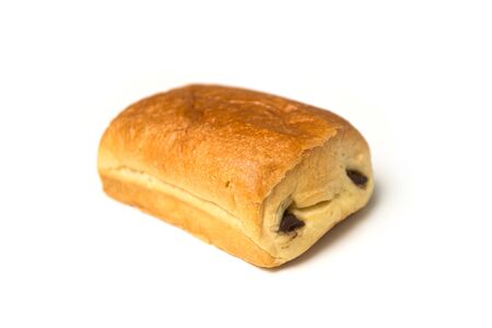 Closeup of french chocolatine on white background