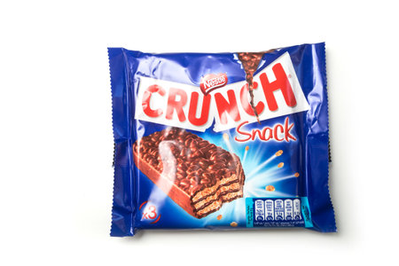 Mulhouse - France - 2 May 2020 - Closeup of Crunch chocolate bar with puffed rice by nestle company...