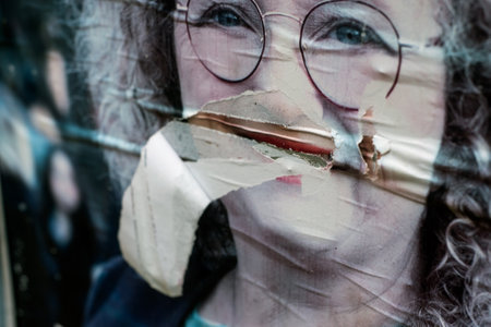 Mulhouse - France - 5 May 2020 - poster Torn by an angry citizen of the candidate for municipal elections for the town hall of Mulhouse : Lara MILLIONのeditorial素材