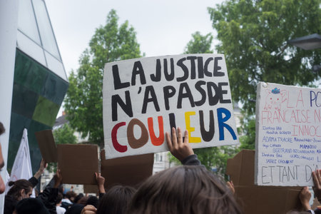 Mulhouse - France - 9 June 2020 - Portrait of people protesting in the street against the racism for the Black lives matter movementのeditorial素材