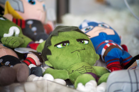 Mulhouse - France - 5 August 2020 - closeup of hulk plush at the fun fair