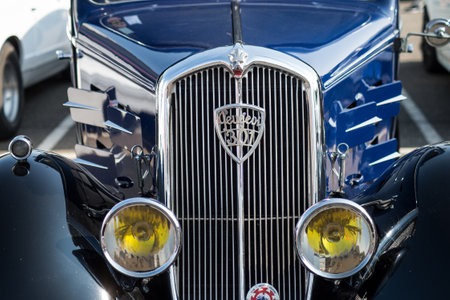 Mulhouse - France - 13 September 2020 - Closeup of Radiator grille of Peugeot 301 vintage car parked in the streetのeditorial素材