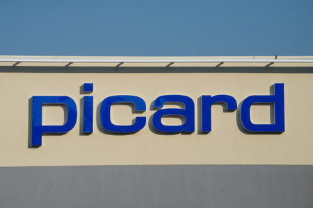 Mulhouse - France - 17 September 2020 - Closeup of Picard sign on frozen food store