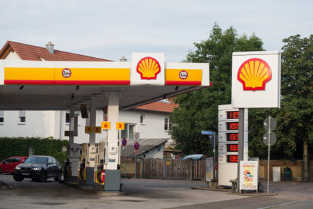 Neuenburg - Germany - 16 September 2020 - View of the Shell station in the streetのeditorial素材