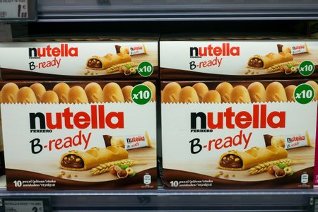 Mulhouse - France - 14 October 2020 - Closeup of Nutella B-ready biscuits by Ferrero at the Super U...