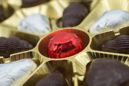 Closeup of chocolate collection in a luxury boxの写真素材