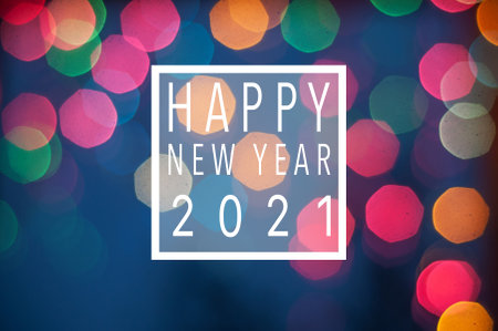 colorful holiday festive glittering defocused background with bokeh lights - Happy new year card...