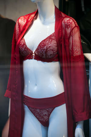 Closeup of black underwear on mannequin in a fashion store showroomの写真素材