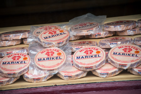 Ribauville - France - 18 February 2021 - Closeup of typical Munster by Marikel brand, the falous...