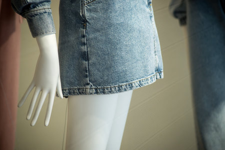 Closeup of blue jeans skirt on mannequin in a fashion store showroomの写真素材