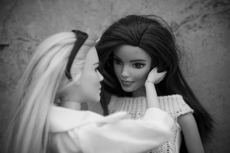 Mulhouse - France - 15 May 2021 - Portrait of two barbie dolls kissing  in outdoorのeditorial素材
