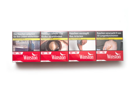 Mulhouse - France - 8 July 2021 - Closeup of cigarettes packaging by Winston on white background