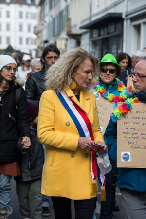 Mulhouse - France - 27 March 2021 - Portrait of Martine Wonner french politic woman at the anti vaccine marchのeditorial素材