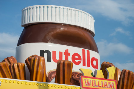 Mulhouse - France - 30 July 2021 - view of giant nutella pot on churros store at the fun fairのeditorial素材