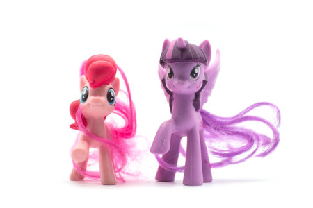 mulhouse - France - 4 November 2021 - Closeup of colorful pony figurines on white backgroundのeditorial素材