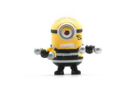 mulhouse - France - 4 November 2021 - Closeup of minion figurine on white backgroundのeditorial素材