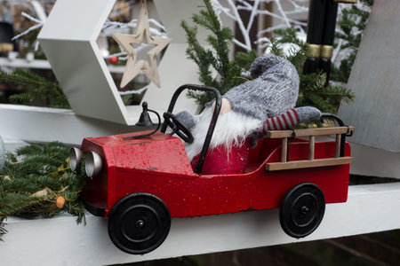 Closeup of decorative christmas gnome in the street