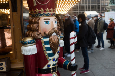 Strasbourg - France - 18 December 2021 - portrait of traditional christmas nutcracker character in...