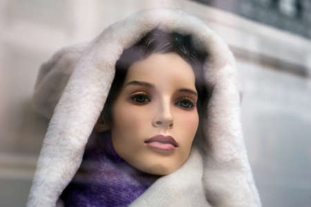 Closeup of  winter coat on mannequin in a fashion store showroomの写真素材