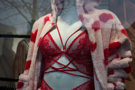 Closeup of sexy valentines day underwear on mannequin in a fashion store showroomの写真素材