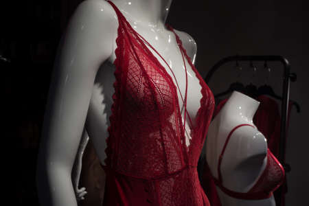 Closeup of red underwear on mannequin in a fashion store showroomの写真素材
