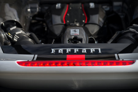 Mulhouse - France - 13 March 2022 - Closeup of ferrari 488 pista V8 engineのeditorial素材