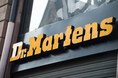 Strasbourg - France - 26 March  2022 - Closeup of Dr. Martens logo on store front in the streetのeditorial素材