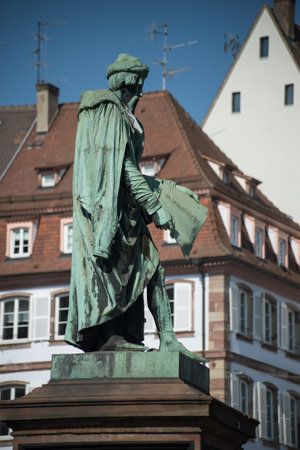 View of the famous bronze statue of Gutenberg, the inventor of the printing pressのeditorial素材