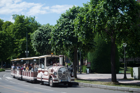 Strasbourg - France - 28 May 2022 - View of vintage touristic train in the streetのeditorial素材