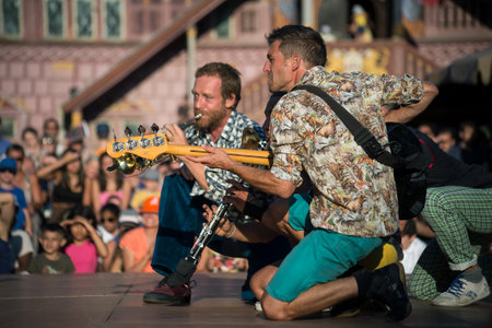 Mulhouse - France - 15 July 2022 - Portrait of musician playing on stage at the street scene festivalのeditorial素材