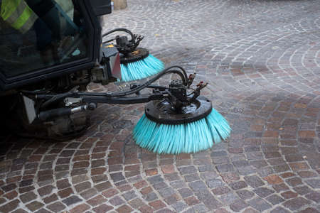 Closeup of cleaning machine in the streetの写真素材