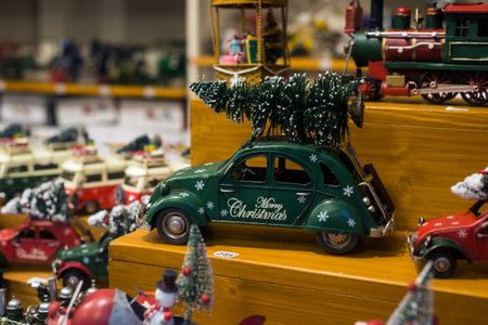 Strasbourg - France - 2 December 2022 - closeup of citroen 2CV toys at the christmas marketのeditorial素材