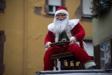 Closeup of decorative santa claus in the streetの写真素材