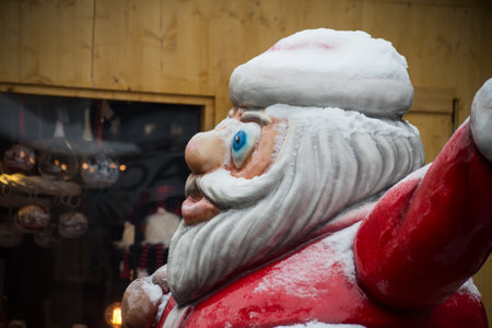 Closeup of decorative santa claus in the streetの写真素材